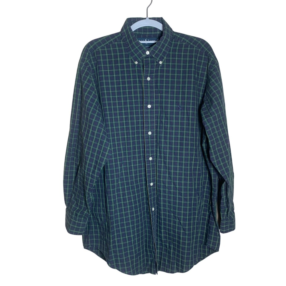 Ralph‎ Lauren Yarmouth Shirt Mens 16 32/33 Blue Green Plaid Excellent Cotton LS